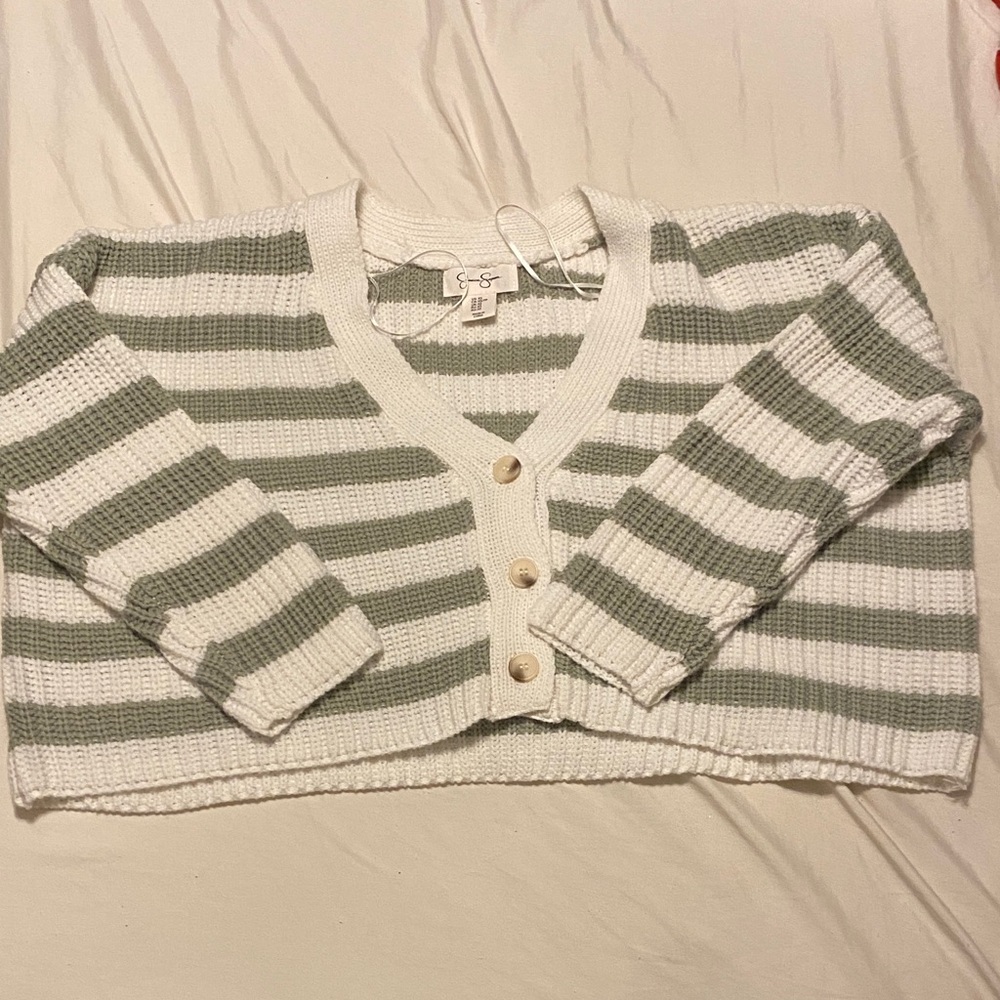 Jessica Simpson Green and White Striped Cardigan